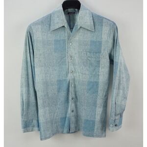 Vintage 1980's Joel Cal-Made USA Men's Medium Blue Splatter Check Clubbing Shirt